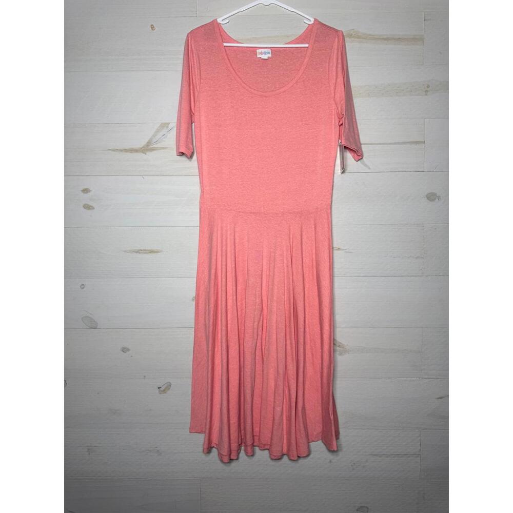 New LuLaRoe Women's Midi Dress Pink Scoop Neck